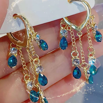 Pendientes elegantes de cristal azul